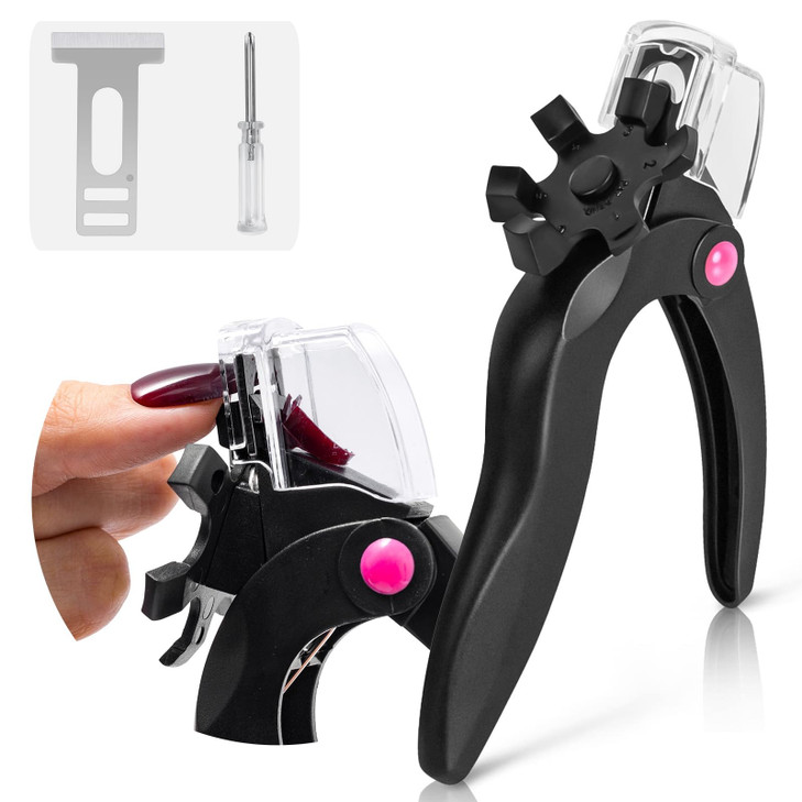 AIRSEE Adjustable Acrylic Nail Clippers with Sizer & Catcher, Nail Tip Cutter with Length Dial, Professional Stainless Steel Trimmer for Fake False N