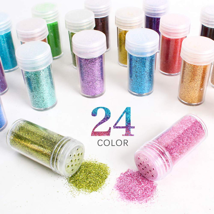 Extra Fine Glitter, Set of 24 Colors Nail Arts Face Hair Eye Lip Gloss Makeup Glitter, Slime,Tumbler and Epoxy Resin Crafts Loose Powder Shaker