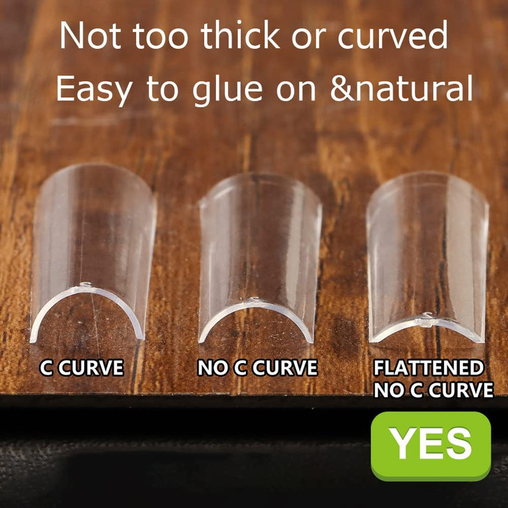 INENK Flattened No C Curve XXL Square Nail Tips, Clear Half Cover Tapered Square Straight Nail Tips Flat for Acrylic Nails Salons and DIY with a Box(