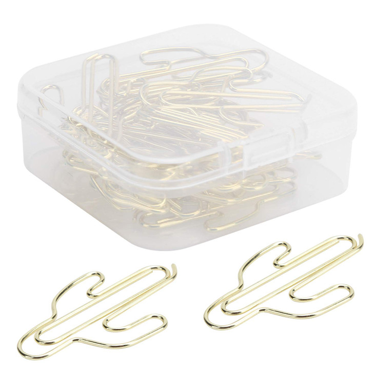 TOPINCN 20pcs Paper Clips Bookmark Gold Paper Clip Cactus Shape Bookmark for Organizing Documents and Office Accessories