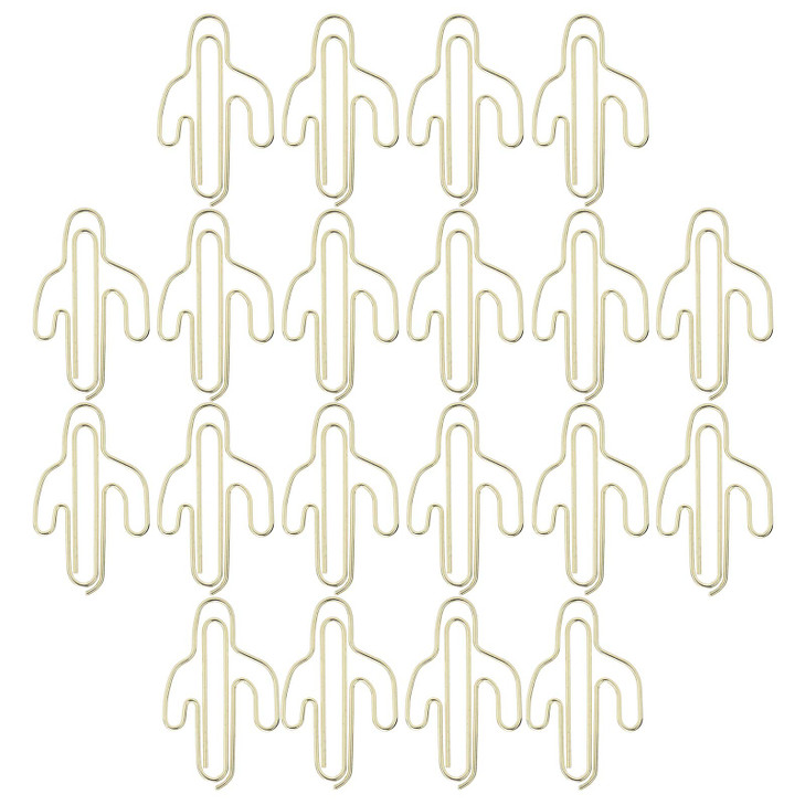 TOPINCN 20pcs Paper Clips Bookmark Gold Paper Clip Cactus Shape Bookmark for Organizing Documents and Office Accessories