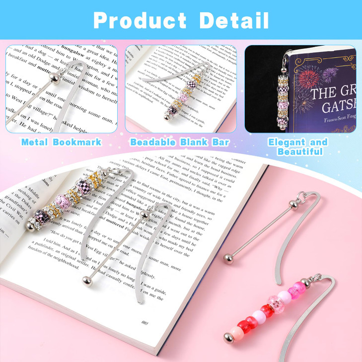 bohuiz 8 Pcs Beadable Bookmarks DIY Metal Blank Bar Modern Bookmark DIY Bookmarks Craft Jewelry Pendant Charm Gift for Book Lovers Student Teacher Of