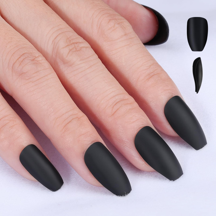 24PCS Black Fake Nails Full Cover Press on Short False Nail Art Tips Matte Glossy Medium Stiletto Almond Coffin Ballerina Reusable Acrylic Fingernail