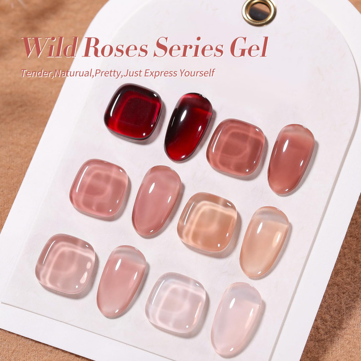 Born Pretty Jelly Nude Pink Gel Nail Polish Red Burgundy Blood Wine Red Valentine's Day Gel Polish Sheer Transparent Gel Polish Kit Wild Rose for Sal