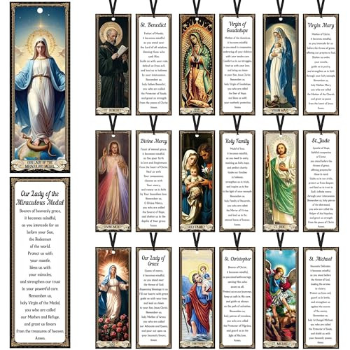 Catholic Saints Prayer Bookmarks Gifts: 20 Pcs Religious Prayers Book Marks for Reading Bible Study, Inspirational Bible Verse Markers Prayer Cards,