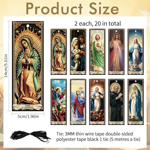 Catholic Saints Prayer Bookmarks Gifts: 20 Pcs Religious Prayers Book Marks for Reading Bible Study, Inspirational Bible Verse Markers Prayer Cards,