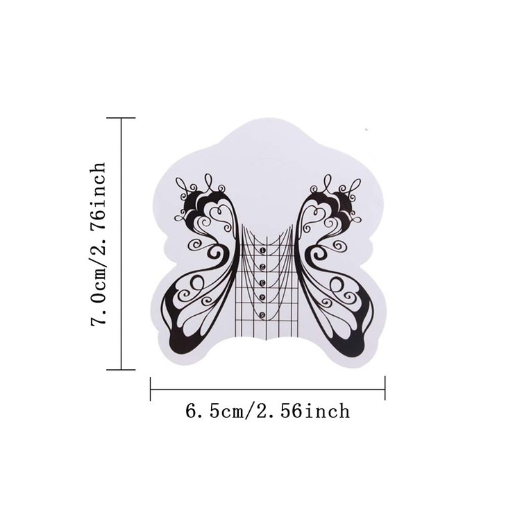 BeautyLeader 500Pcs/Roll Nail Form Guide Acrylic Tip Extension Forms Black And White Color Butterfly DesignSticker Rroll Manicure Tool for Acrylic UV