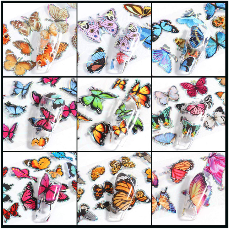 Butterfly Nail Art Stickers Transfer Foils Butterflies Nail Foil Laser Glitter Butterfly Nail Art Design Holographic Nail Film Decor for Women Girls