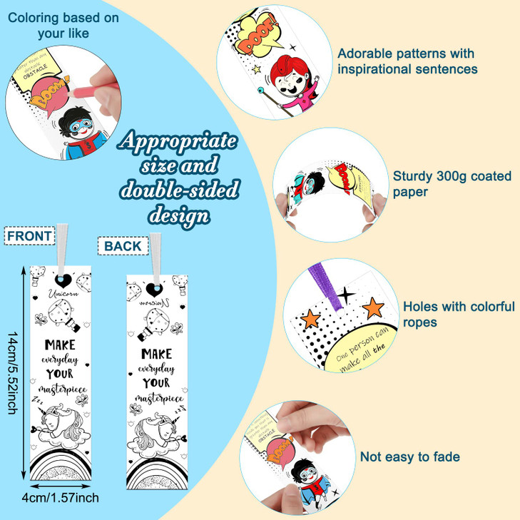 Outus 108 Pcs Color Your Own Bookmarks Inspirational Bookmarks for DIY Motivational Coloring Blank Paper for Birthday DIY Supplies