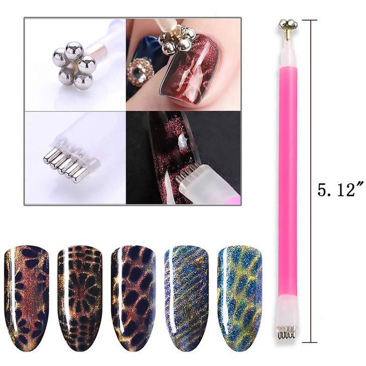 SILPECWEE 5Pcs 3D Cat Eyes Magnet for Nails, Cat Eyes Magnetic Gel Nail Polish Magnet Pen Double Head Magnets Stick Manicure Design Tools For DIY&Sal