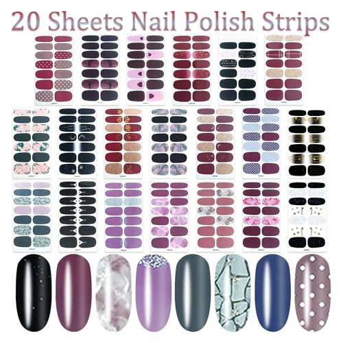 SILPECWEE 20 Sheets Nail Wraps for Women Stick on Nail Polish Strips Adhesive Nail Polish Stickers Gel Nail Strips Manicure Nail Art Accessories with