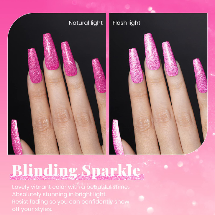 Beetles Glitter Valentines Gel Nail Polish - 15ML Hot Pink Reflective Diamond Color Soak Off Sparkle Gel UV Nail Lamp Nail Art Manicure Salon DIY at