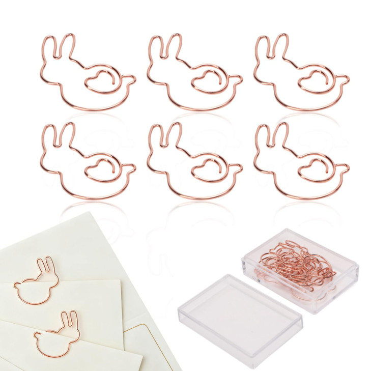100PCS Rabbit Shape Paper Clips, Rose Gold Bunny Paperclips Decorative Paper Clips Cute Animals Shape Paperclips Bookmark for Office School Home Desk
