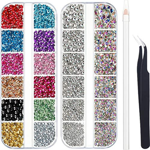 4488 Pieces Nail Art Rhinestones Crystal Flatback Rhinestones with Picker Pick Up Tweezers for Nails Art Clothes Shoes Bags Decoration(Colorful, AB C