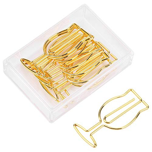 Creative Paper Clips, Golden Wine Glass Design, Metal, 10-Pack, Decorative Paperclips for Office, School, Party Invitations