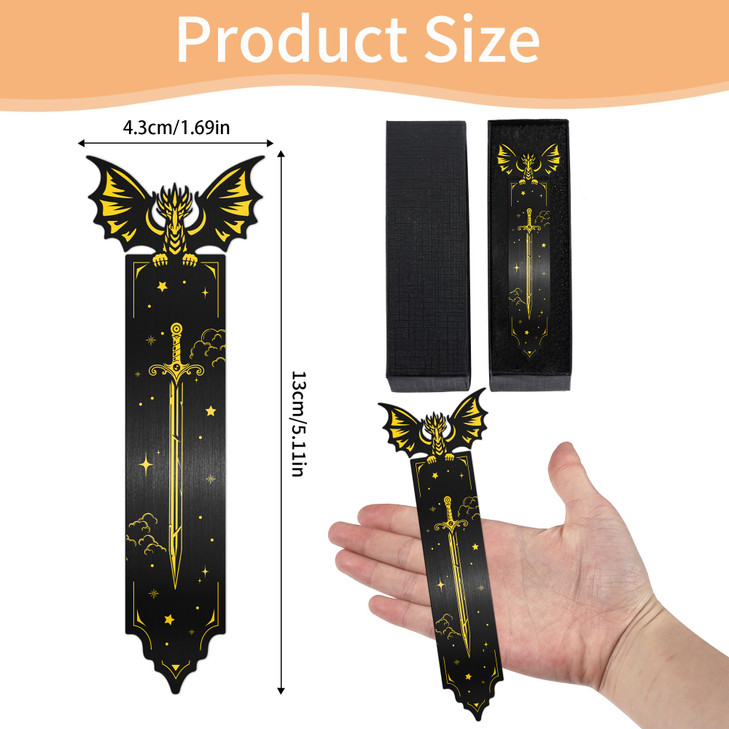 Fantasy Dragon Metal Bookmark, Black and Gold Sword Book Mark for Men, Cool Dragon Book Marker for Boys Kids, Unique Gothic School Office Supplies Ch
