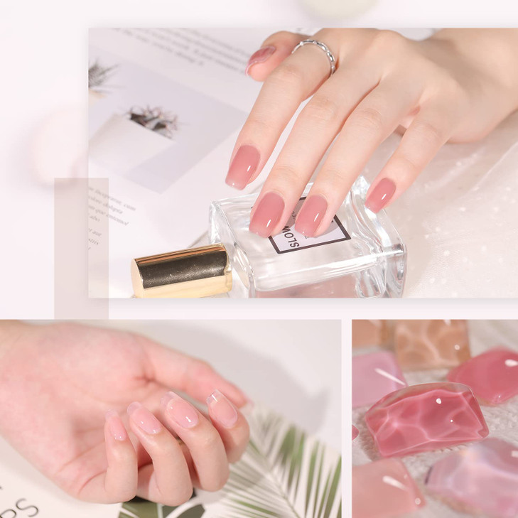 GAOY Jelly Nude Pink Gel Nail Polish Set, 6 Transparent Sheer Colors Soak Off UV Light Cure Gel Polish Kit for Salon and Nail Art DIY at Home