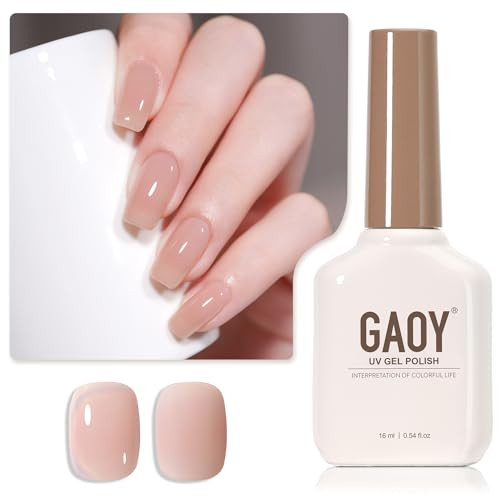 GAOY Jelly Nude Pink Gel Nail Polish, 16ml Sheer Natural Brown Translucent Color 1302 UV Light Cure Gel Polish for Nail Art DIY Manicure and Pedicure