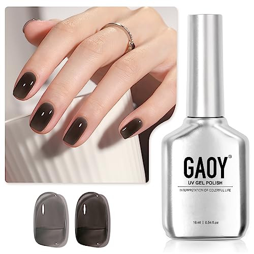 GAOY Jelly Nude Black Gel Nail Polish, 16ml Sheer Neutral Translucent Soak Off Gel Polish, UV Light Cure for Nail Art DIY, 1724 Smoked Glass