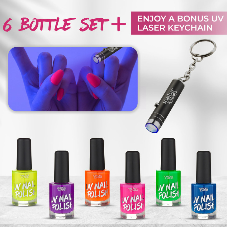 splashes & spills UV Blacklight Glow Nail Polish - 6 Color Variety Pack, 13ml  Day or Night Stage, Clubbing or Costume Makeup