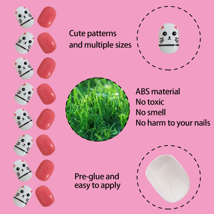 SIUSIO 120 Pcs 5 Pack Children Acrylic Fake Nails Press on Pre-glue Full Cover Glitter Gradient Color Rainbow Short False Nail Art Kits Set Stick on