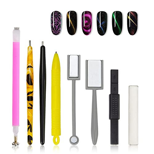 Ideal Swan Nail Decoration Kits - 8 Pieces Nail Magnet Tool Set, Double-head Flower Design Nail Magnet Pens Magnet Stick 3D Magnetic Cat Eye Gel Poli
