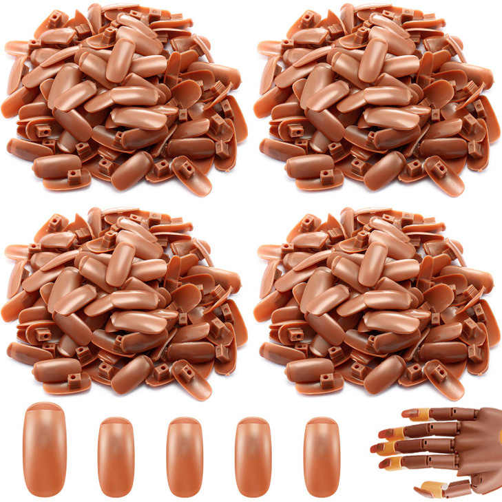 Blulu 400 Pieces Replacement Refill Nail Tips False Fake for Flexible Nail Training Hand Practice Display Manicure Supply DIY (Brown)