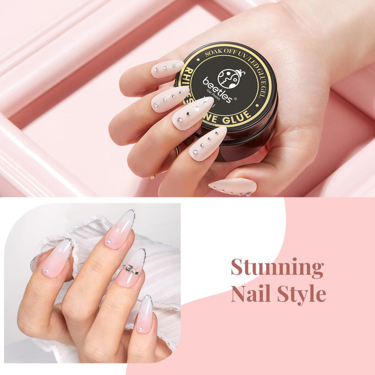 Beetles Rhinestone Glue for Nails with 2 Dual Purpose Brush Pen, 1Pcs 15ml Nail Glue for Nail Art Adhesive Resin Gems Diamonds Jewelry Decoration Soa