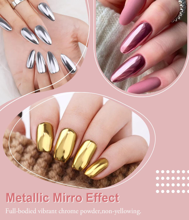 100% Metallic Effect Gold Chrome Nail Powder BISHENGYF: Holographic Mirror Glitter Gold Chrome Pigment Manicure Silver Copper Rose Gold Chrome Nail P