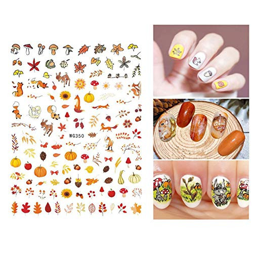 3D Thanksgiving Nail Art Stickers 6 Sheets Autumn Fall Nail Art Accessories Decals Self-Adhesive Maple Leaf Pumpkin Turkey Designs Sticker for Women