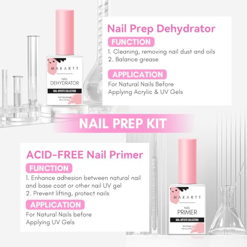 Makartt Nail Dehydrator and Primer Set: Acid Free Air Dry Nail Prep Dehydrate and Hema Free Nail Primer Professional Long-lasting for Acrylic Nails P