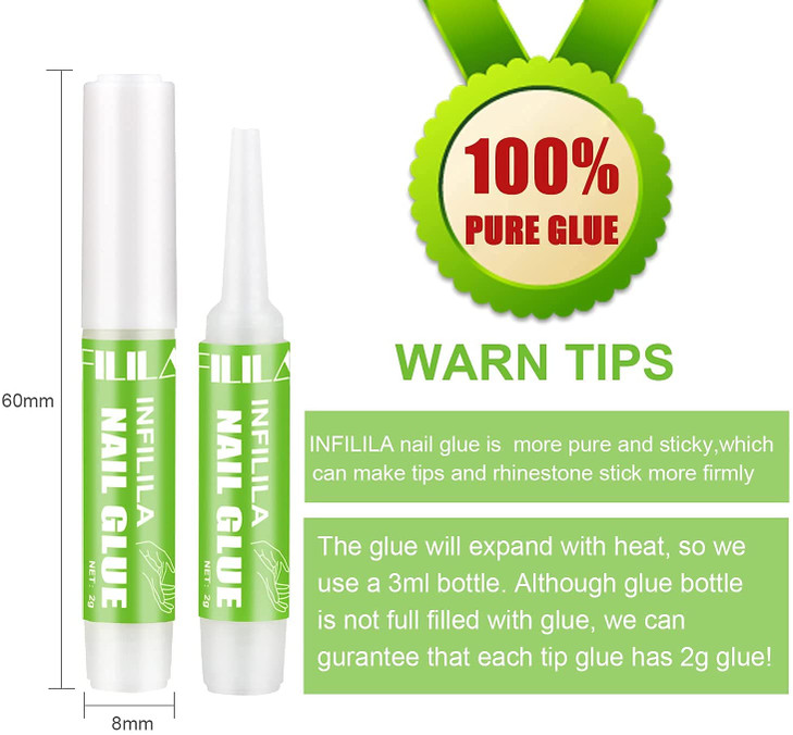 NXJ INFILILA Super Strong Nail Glue  Quick Dry 3-5 Seconds, 21+ Days Long-Lasting  Non-Toxic Low Odor Formula for Press On & Acrylic Nails  24PCS