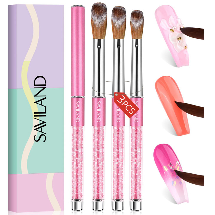 SAVILAND 3pcs Acrylic Nail Brush Set: Size 6,8,12 Professional Nail Brushes for Acrylic Application Acrylic Powder Nail Art Extension & 3D Carving Ma