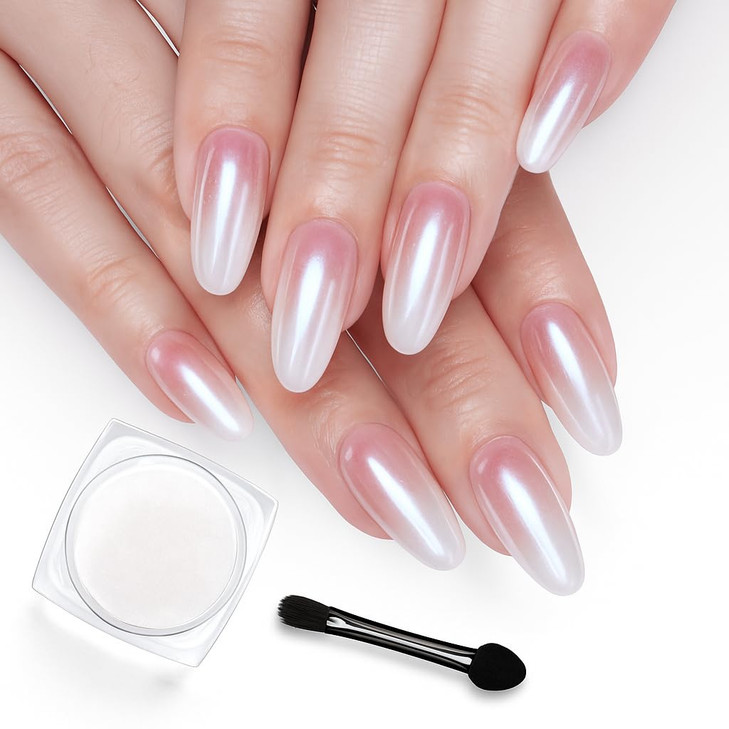 Beetles White Chrome Nail Powder for Gel Nails Pearl Cromer Nail Powder Mirror Effect Nails Gel Polish Glitter Manicure Holographic Pigment Nails Art