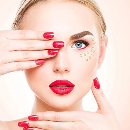 PAGOW 1000pcs 3D Gold Heart Nail Art Metal Charm Kit Love Small Metallic DIY Studs Sequins Valentine Decoration Spring Summer Accessories Gift for Wo