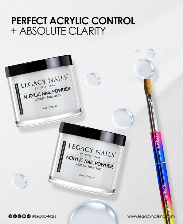 Legacy Nails Professional Crystal Clear Acrylic Powder, Net Wt. 1 lbs. / 16oz. - Mix With Glitter, Pigment and Create Custom Acrylic Nail Extension C