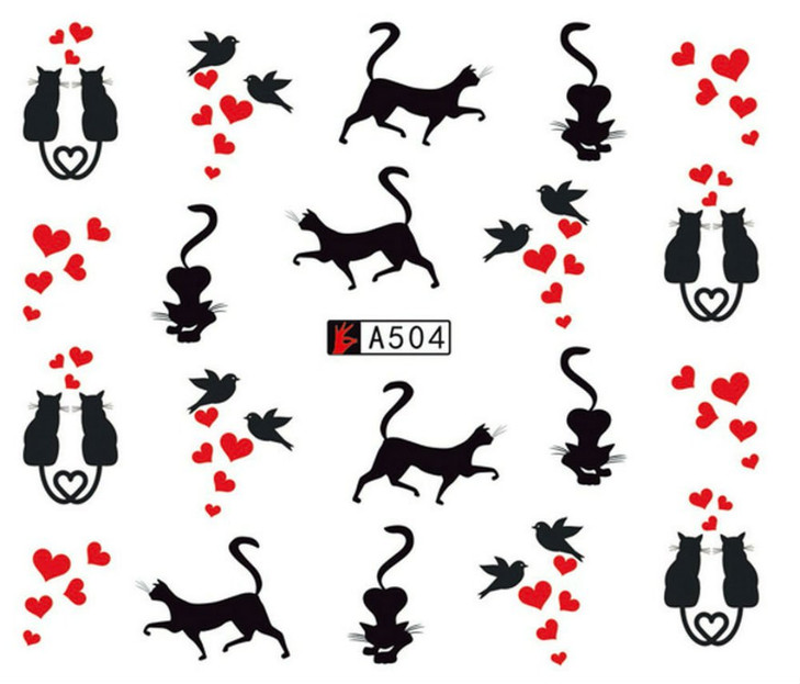 AKOAK 12 Sheets Cute Cat Pattern Watermark Designs Nail Art Stickers Water Transfer Decals Beauty Nails for Nail Art Design