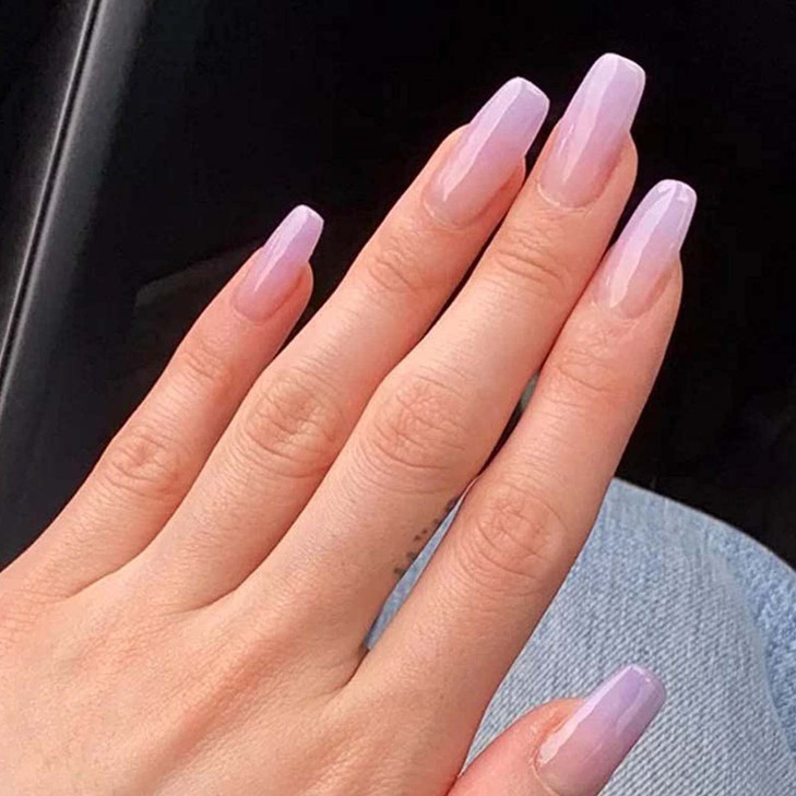 YoYoee Press on Nails Medium Lengh Gradient Acrylic Square Fake Nails Tips Full Cover Amber False Nails for Women and Girls 24Pcs