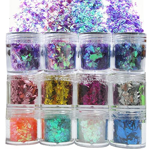 12 Colors Iridescent Chunky Glitter Flakes Kit Irregular Resin Epoxy Art Craft Paint Glitters Sparkles Accessories Festival Cosmetic Body Glitter Nai
