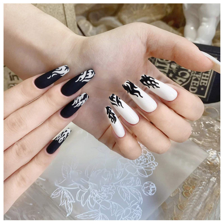 9 Sheets Flame Nail Stickers Decals, TOROKOM 3D Holographic Self-Adhesive Fire Nail Decals White Black Silver Gold Red Flame Nail Art Stickers Nail A