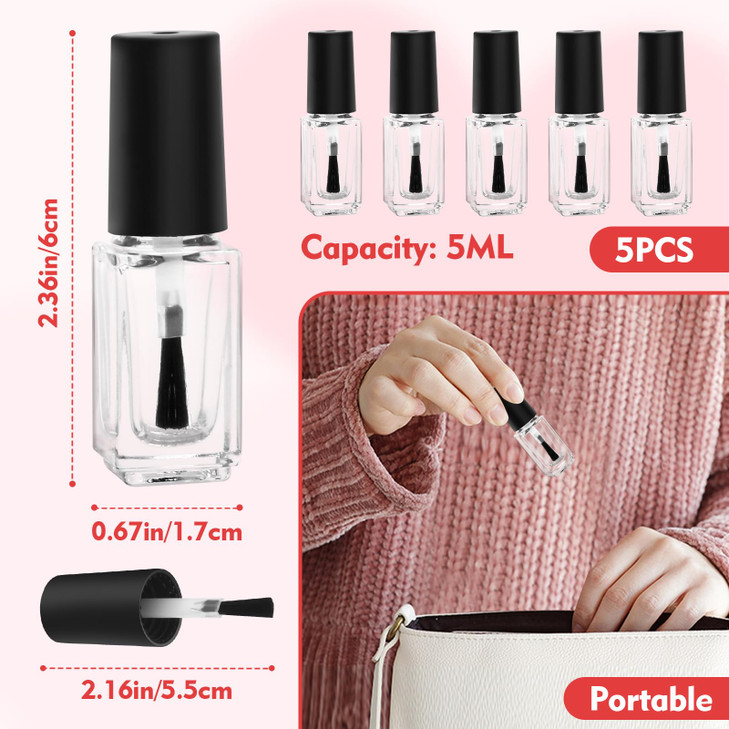 AHIER Nail Polish Bottles, Empty Nail Polish Bottles with Brush Cap (5ml 5P)