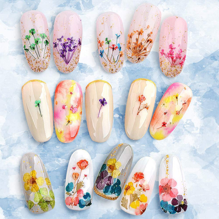 2 Boxes Dried Flowers for Nail Art, KISSBUTY 24 Colors Dry Flowers Mini Real Natural Flowers Nail Art Supplies 3D Applique Nail Decoration Sticker fo