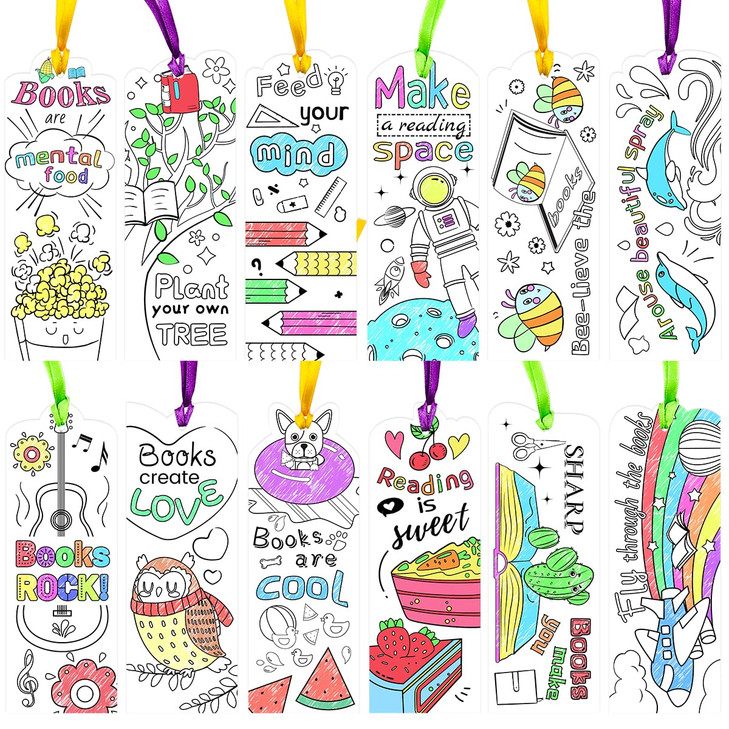 WorldBazaar Color Your Own Bookmarks for Kids 60PCS Make Your Own Bookmarks Students Classroom Craft Birthday Classroom Family Rewards Party Supplies
