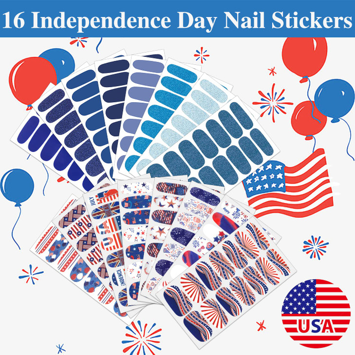 4th of July Nail Wraps, DANNEASY 16 Sheets Independence Day Nail Polish Strips for Women Self Adhesive Nail Polish Stickers Decals Nail Accessories w