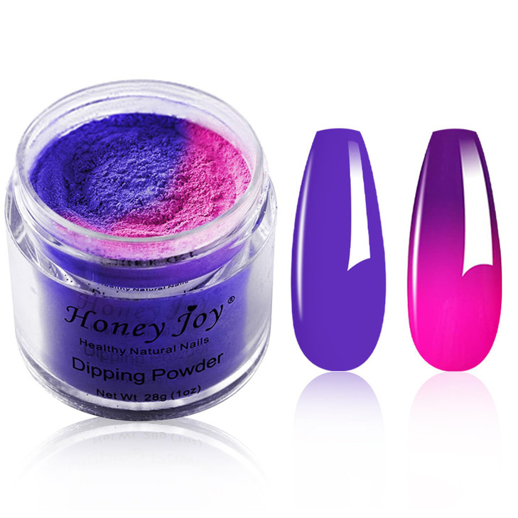 28g/Box Purple and White Temperature Color Change with Shine Glitter Dip Powder Nails Dipping Nails Long-lasting Nails No UV Light Needed, (W-No.1)
