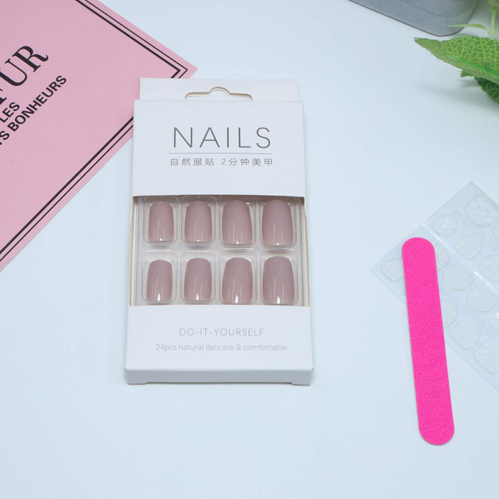 YienDoo Square Glossy False Nails Press on Nails Light Brown Short Artificial Nails Full Cover Acrylic Nails Tips Art Fake Nails Accessories for Wome