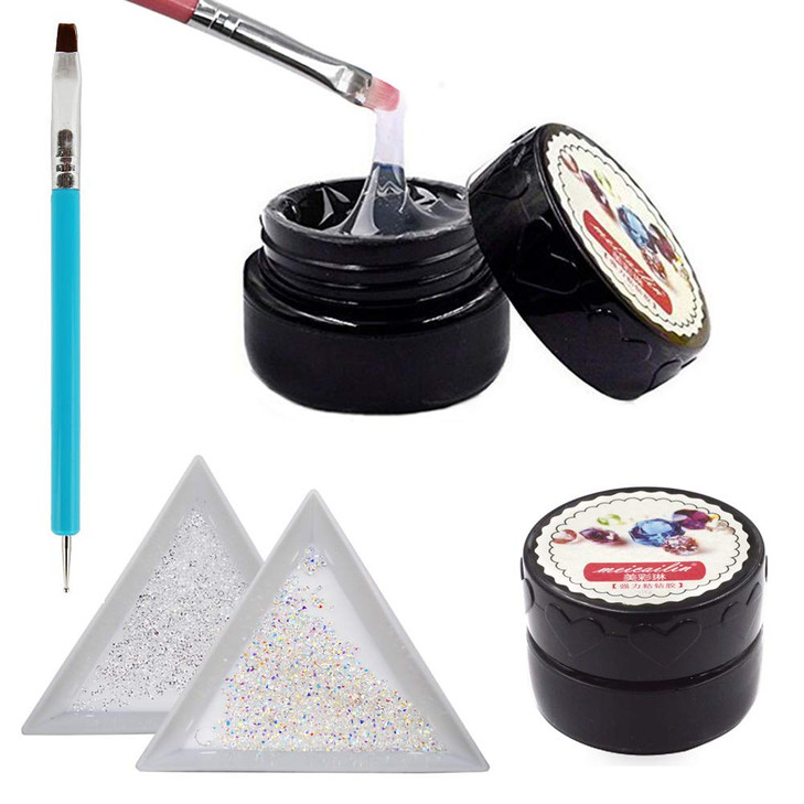 Minejin Nail Art Adhesive Rhinestones Builder Glue Super Sticky DIY UV Gel For Shiny Gems Mini Diamond False Tips Decoration With Container Tray