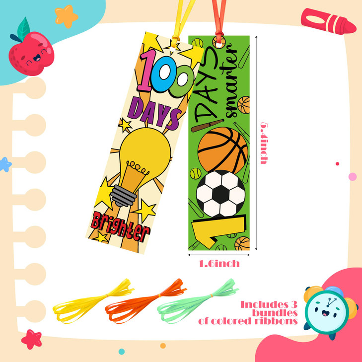 3sscha 72Pcs 100th Day of School Color Your Own Bookmarks, Kids DIY Coloring Blank Bookmarks 100 Days Celebration Classroom Activity Party Supplies P