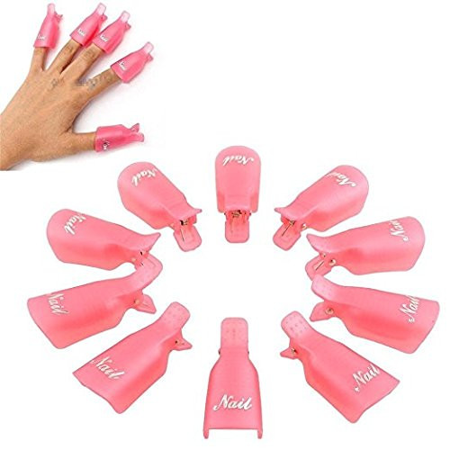 Onwon 10pc Professional Plastic Acrylic Nail Art Soak Off Cap Clip Uv Gel Polish Remover Wrap Cleaner Clip Cap Tool (Pink)