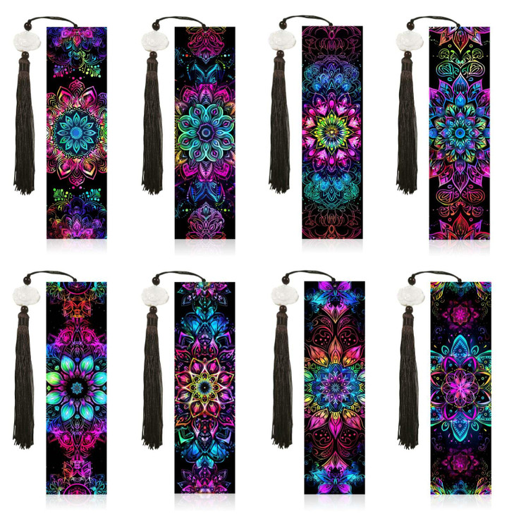 8PCS Mandala Diamond Art Bookmarks for Adults Acrylic Bookmark Kit with Tassel for Book Lovers Gift 5D Diamond Art Book Marks for DIY Making Beginner
